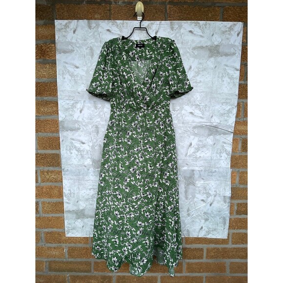 ME+EM GREEN/WHITE FLORAL MAXI DRESS, WRAP DETAIL. Size UK8/USA 4 - Picture 3 of 13